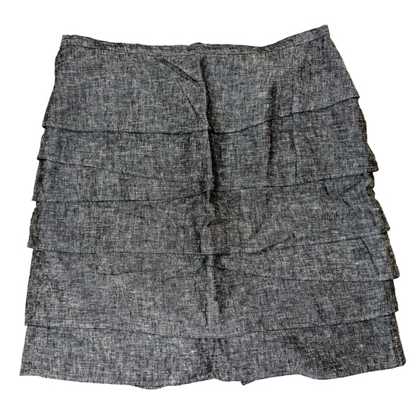 Katherine Barclay Grey Tiered Linen Short Skirt Size 14 Side Zip Lined - Picture 1 of 5